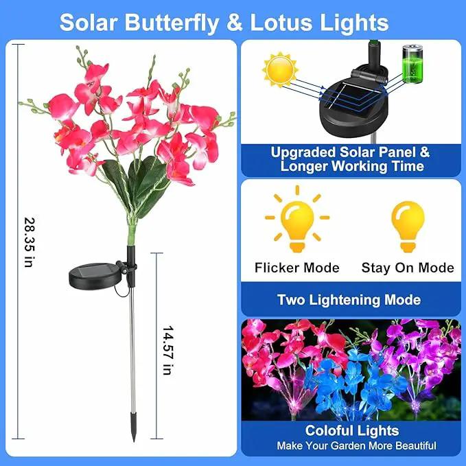 Solar Garden Lights, Solar Lights Outdoor Waterproof with Phalaenopsis Flower, 3 Pack Solar Powered Outdoor Lights,Garden Lights for Outside,Pathway Patio Yard Decor,Gifts for Mothers Day Mom Women by GreenHaven Gardens