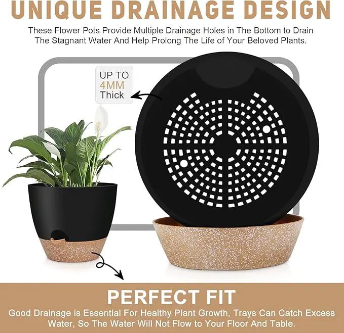 12" 10" 9" Large Self Watering Plant Pots, 3 Pack Flower Pots Planters with Multi Mesh Drainage Holes for Indoor Outdoor Garden Plants and Flowers (Black) by GreenHaven Gardens