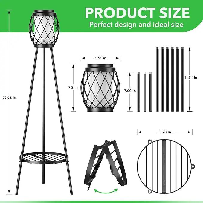 Solar Lights Outdoor with Plant Stands 2 Pack, Solar Floor Lamp Metal Tripod Patio Lights for Garden Yard Pathway Driveway Front/Back Porch Decoration by GreenHaven Gardens
