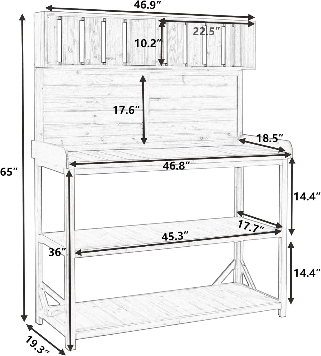 Merax 65" Large Wooden Farmhouse Rustic Outdoor Potting Bench Table with 4 Storage Shelves and Side Hook, Patio Workstation, for Garden, Backyard, Natural by GreenHaven Gardens