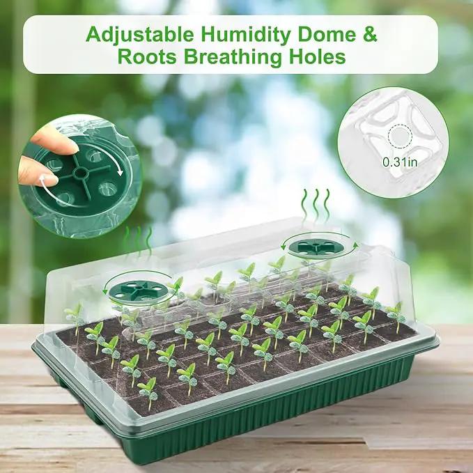 2 Packs Starter Tray with Grow Light, 80 Cells Seed Starter Kits with Humidity Dome and Base Plant Germination Seedling Starter Kit with Smart Timer for Indoor Greenhouse Wheatgrass Hydroponic by GreenHaven Gardens