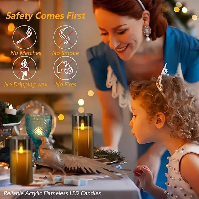 Metaku Flickering Flameless Candles Battery Operated 3D Moving Wick LED Candles with Remote, Set of 2 Grey Acrylic Electric Candles for Christmas Halloween Valentines Wedding Home Decor,D 3"×H 6" by GreenHaven Gardens