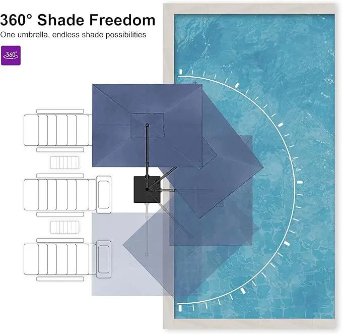 PURPLE LEAF 9' X 11.5' Rectangle Patio Umbrella Outdoor Large Aluminum Cantilever Umbrella with 3-Year Fade Resistance Recycled Fabric and 360-degree Rotation for Deck Pool Garden, Ocean Slate by GreenHaven Gardens