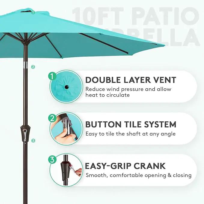 JEAREY 10FT Outdoor Patio Umbrella Outdoor Table Umbrella with Push Button Tilt and Crank, Market Umbrella 8 Sturdy Ribs UV Protection Waterproof for Pool, Garden (Turquoise) by GreenHaven Gardens