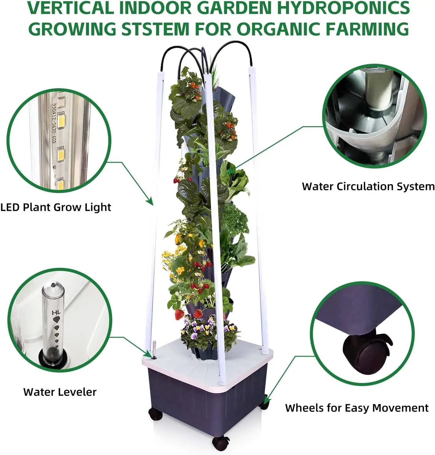 Hydroponic Growing System with Grow Lights, Indoor Gardening System, Grow Plant Food at Home with 40 Pieces at a time for Fruits, Vegetables, Herbs, and Miniature Greens (No Seedlings Included) by GreenHaven Gardens