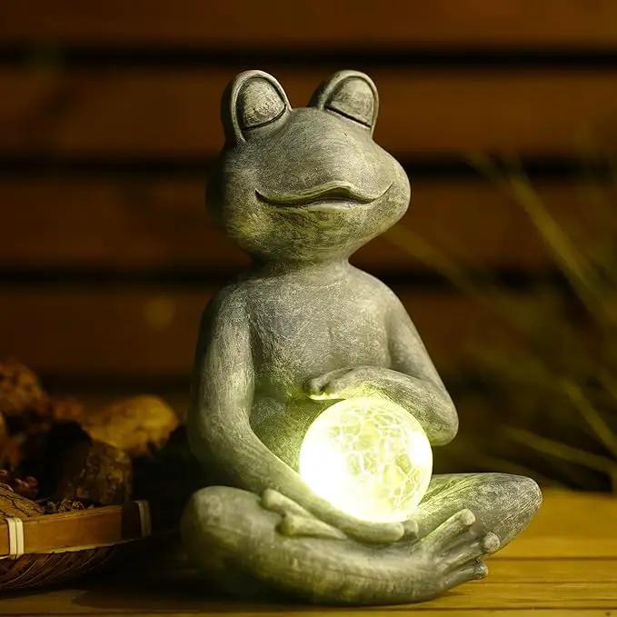 Meditating Yoga Frog Statue with Solar LED Light Ball - 10L x 11.1H Zen Garden Frog Figurines for Home and Garden Decor, Frog Decorations Gift Ideas, Frog Gifts for Women Mom by GreenHaven Gardens