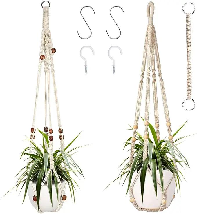 Augshy Macrame Plant Hanger, 2Pcs Hanging Plant Holder with Extender Plant Hangers for Indoor Outdoor Decor Macrame Hanging Planter Basket with 4 Hooks by GreenHaven Gardens