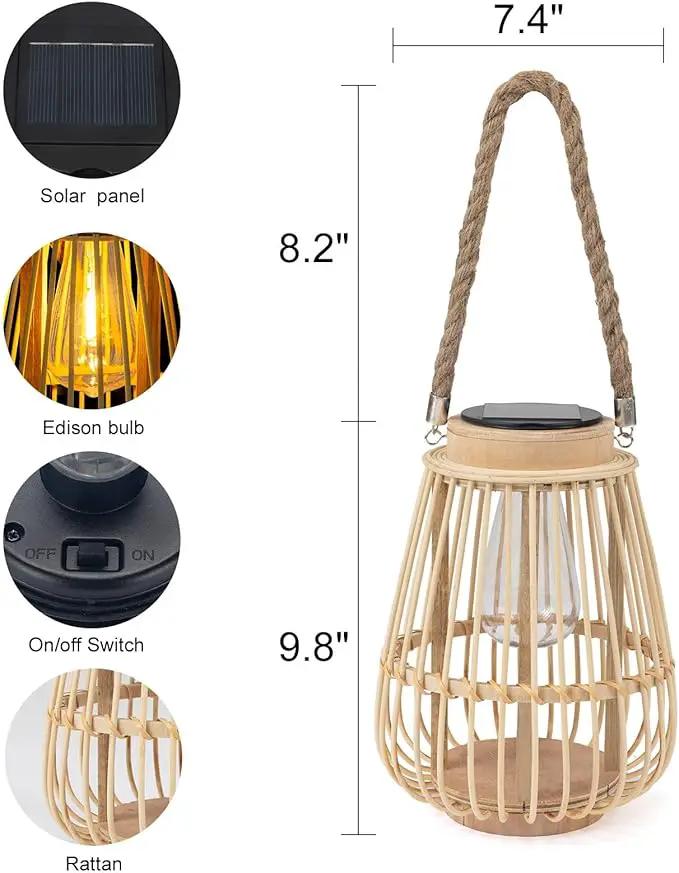 Solar Lanterns Outdoor Hanging Lights Waterproof Rattan Bamboo Solar Powered Light with Twine Handle Decorative Garden Table Lamp for Patio Yard Tabletop Tree Pathway Home Decoration by GreenHaven Gardens