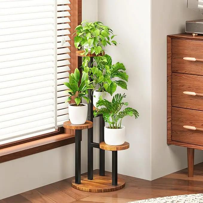 Bamworld 4 Tier Plant Stand Indoor Small Plant Shelf Outdoor Metal Tall Flower Holder Table Support Rack Garden Accessories for Plant Lovers(Brown) by GreenHaven Gardens
