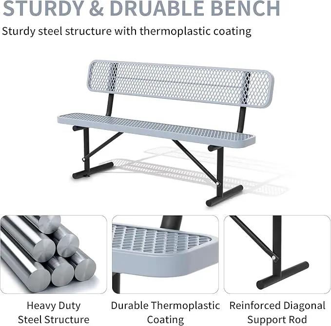 4/6/8 Feet Park Bench for Outside Heavy Duty Metal, Garden Benches Outdoor Bench with Backrest & Portable Frame, for Shopping Malls Stores Parks Patios Decks, Grey by GreenHaven Gardens