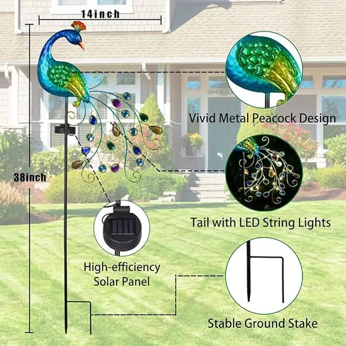 VEWOGARDEN Metal Peacock Solar Garden Lights Stakes - Waterproof Landscape Path Lights for Outdoor Patio Lawn Yard Decorations (38"*14"*2.5")Outdoor by GreenHaven Gardens