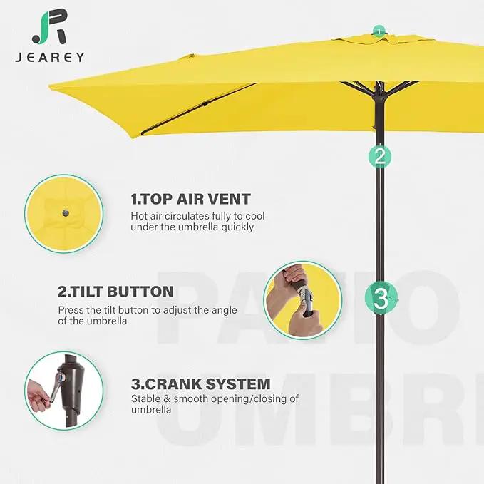 JEAREY 6.5x10 ft Rectangular Patio Umbrellas Outdoor Market Umbrella with Push Button Tilt and Crank, Rectangle Table Umbrella 6 Sturdy Ribs UV Protection for Pool Garden Backyard Deck, Yellow by GreenHaven Gardens