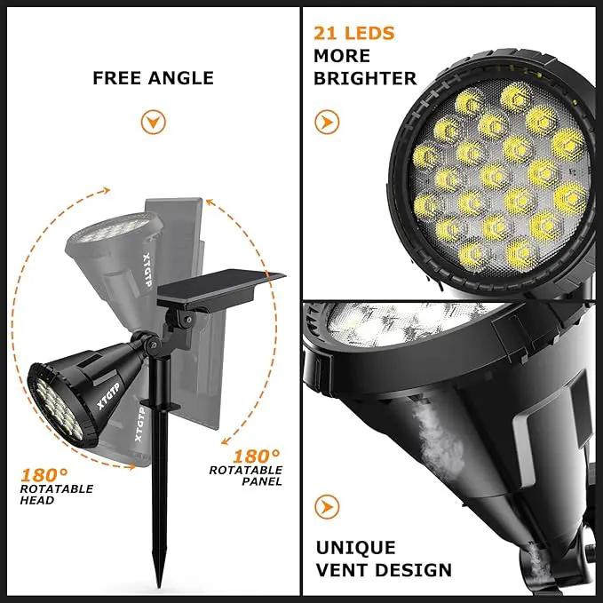 Solar Spot Lights Outdoor, 21 LEDs Solar Outdoor Lights Auto On/Off with 3 Modes, IP67 Waterproof Solar Yard Spotlight Landscape Lighting Garden Wall Lights, 2-in-1 Solar Powered Lights, 2Pack by GreenHaven Gardens