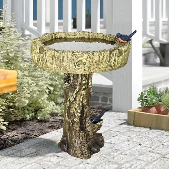 SKYFIRE 24.4” H Fibre Reinforced Concrete Outdoor Garden Bird Bath with Birds, Woodland Tree Trunk Decoration Yard Statue，Pedestal Birdbaths for Outdoors, Garden, Patio, Lawn, Backyard by GreenHaven Gardens