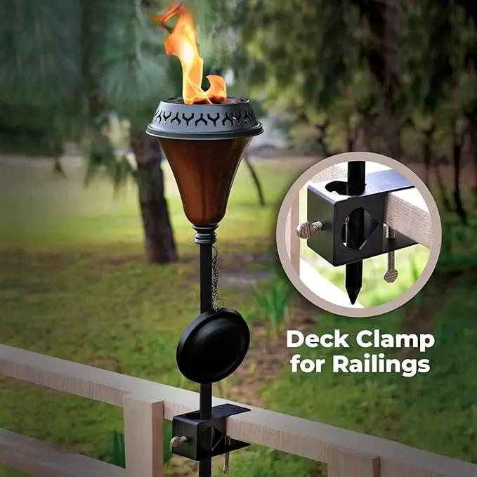 Garden Torch Large Flame - Deco Home Garden Torch Set of 2 | Citronella Garden Outdoor/Patio Outdoor Lighting Torch for Party Patio Pathway with Spikes and Deck Clamp | Caramel Black by GreenHaven Gardens