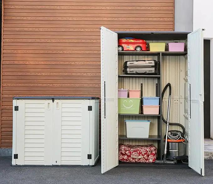 KINYING Outdoor Storage Cabinet Waterproof, Resin Vertical Outdoor Storage Shed for Patio Furniture, Garden Tools, Pool Accessories, Mower Storage (66 Cu.ft, Off White) by GreenHaven Gardens
