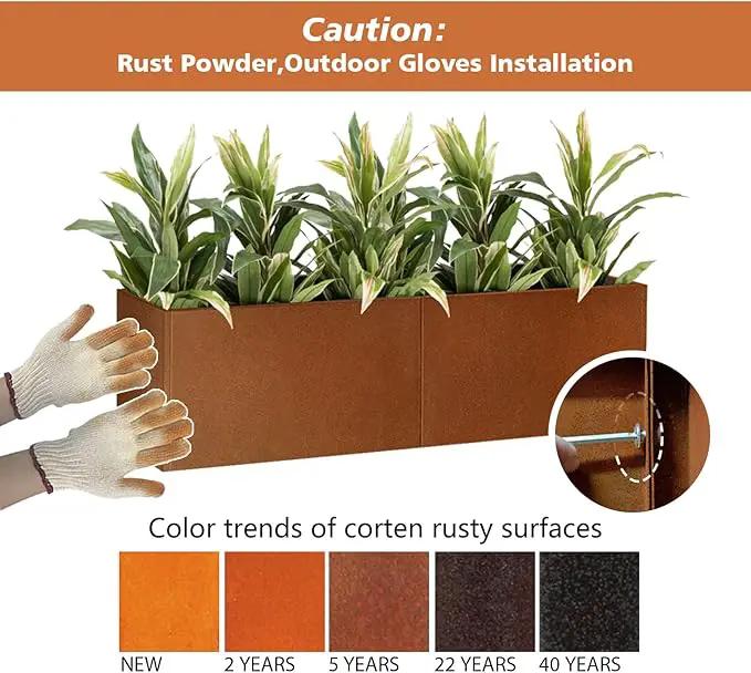 Corten Steel Metallic Heavy Planter for Outdoor Plants 14"x14"x30" Metal Planter Spliced Flower Pot with Partitions for Outside,Indoor,Garden (Corten, 14 * 14 * 30) by GreenHaven Gardens