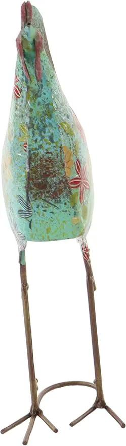 Deco 79 Metal Rooster Decorative Garden Sculpture Indoor Outdoor Distressed Standing Garden Statue with U Shaped Feet, Outdoor Sculpture 10" x 5" x 17", Green by GreenHaven Gardens