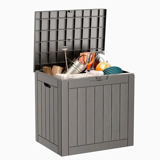 31 Gallon Resin Deck Box, Lockable Patio Outdoor Storage Box for Furniture, Garden Tools and Tools Storage, Waterproof Outside Storage Boxes - Grey by GreenHaven Gardens