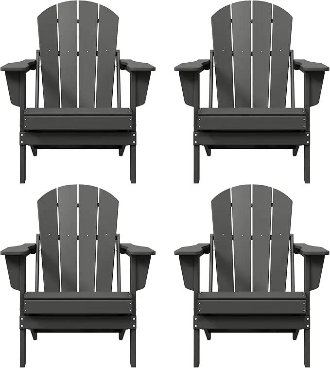 Westin Outdoors Laguna WO Home Furniture Adirondack Chair 4 PC Set Classic Outdoor Patio Folding Chair for Bon Fire Pit Lawn Backyard Beach Plastic Weather-Resistant (Gray)