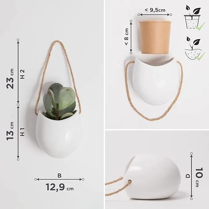 Wall Planters -Ellie- | Hanging Ceramic Plant Pots 3 Pieces | Wall Decoration for Indoors, Balcony and Garden | White (Glossy) by GreenHaven Gardens