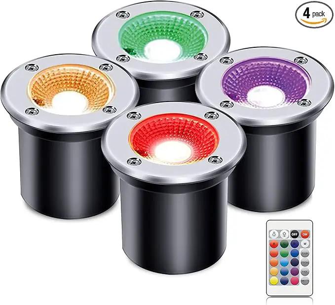 4 Pack 3w 12v Low Voltage In-ground Lights LED Landscape Light Waterproof IP67 Pathway Lights Outdoor spotlights Trees Flags for Garden,Yard,Tree (RGB) by GreenHaven Gardens