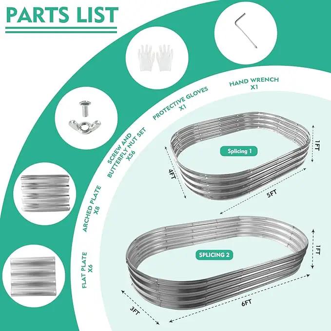 72X36X12 Inches Oval Galvanized Metal Garden Raised Bed/Plant Box for Planting,36 Inches Diameter Metal Fire Pit Ring,Small Animal Fence-3 in 1 Modular Design in Silver (6X3X1 FT, Oval) by GreenHaven Gardens