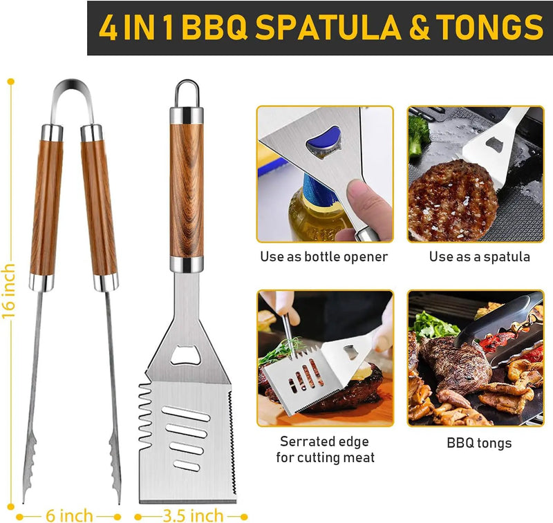34Pcs Grill Accessories Grilling Gifts for Men, 16 Inches Heavy Duty BBQ Accessories, Stainless Steel BBQ Tools with Thermometer, Grill Mats for Backyard, BBQ Gifts Set for Men Women by GreenHaven Gardens