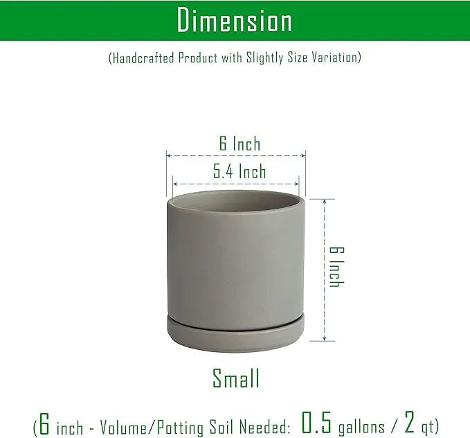 D'vine Dev Set of 2 Plants Pots, 6 Inch Ceramic Planter Pot for Plants with Drainage Hole and Saucer, Speckled Grey, 94-V-C-3 by GreenHaven Gardens
