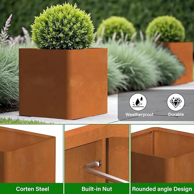 Corten Steel Planter Box 20" L x 20" W x 20" H,Large Metal Square Planter for Outdoor Plants,Metal Cube Flower Pot with Drainage Hole for Porch Hotel Patio Yard by GreenHaven Gardens