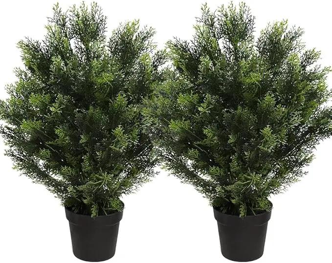 momoplant 31 Inch Tall Artificial Cedar Topiary Tree Set of 2 Faux Cypress Evergreen Potted Plants for Outdoor & Indoor Decor by GreenHaven Gardens