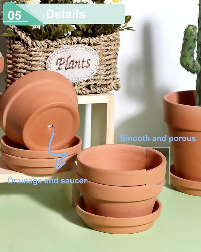 vensovo 4.5 Inch Terracotta Shallow Succulent Pots - 6 Pack Terra Cotta Clay Pot with Saucer, Cacuts Indoor and Outdoor Planters with Drainage Hole by GreenHaven Gardens