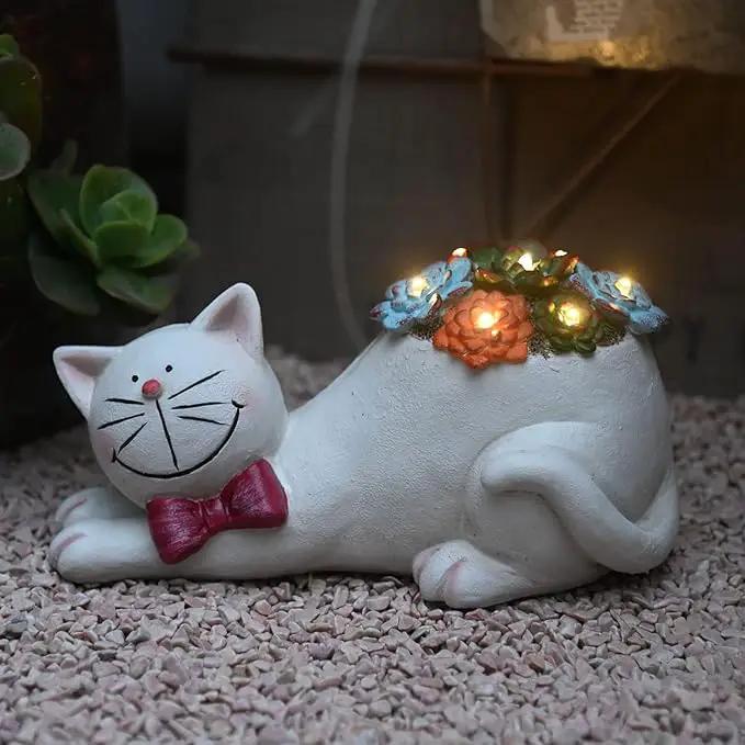 Cat Garden Figurines Outdoor Decor Solar Statue with LED Lights for Patio Lawn Yard Art Decoration Housewarming Garden Gift by GreenHaven Gardens