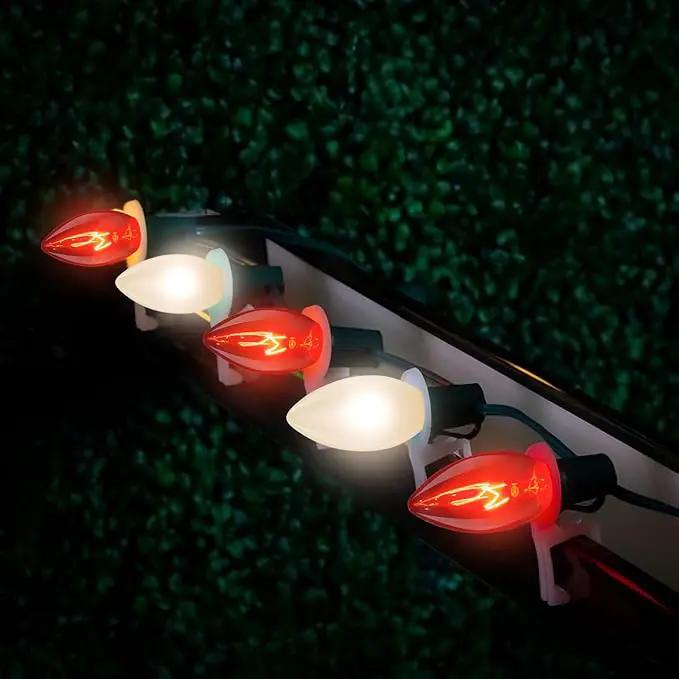 25ft C9 Red and White Christmas Lights,Waterproof C9 Christmas String Lights With 26 Red White bulbs,Commercial Christmas Lights Outdoor for Garden House Xmas Garland Christmas Tree Decorations by GreenHaven Gardens