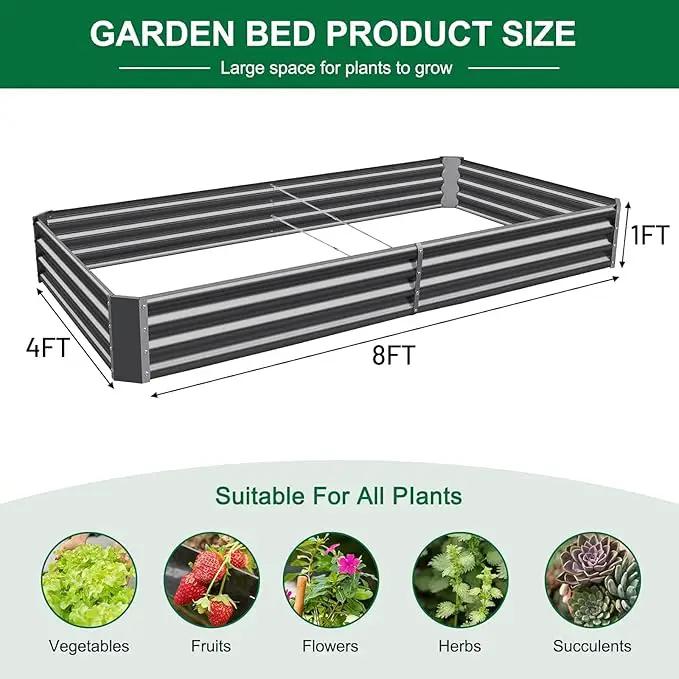 Land Guard 2 Pack 8×4×1ft Galvanized Metal Raised Garden Bed, Metal Planter Kit Box Outdoor for Deep-Rooted Vegetables, Flowers, Green and Herbs (Mid-Grey) by GreenHaven Gardens