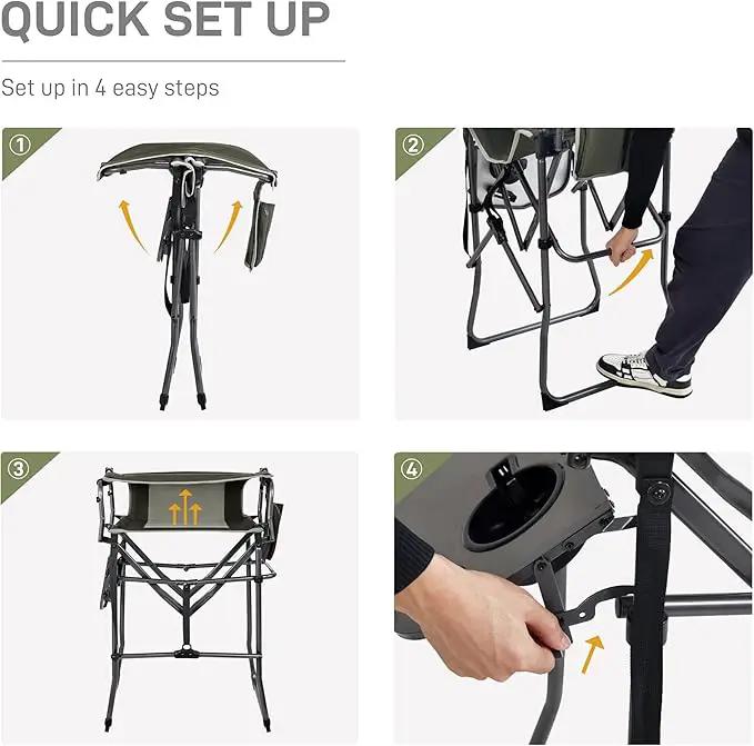 EVER ADVANCED Portable 30.7" Seat Height Tall Folding Camping Chair Directors Chair High Foldable Bar Stool with Side Table for Makeup Artist, Sports Event, Craft Show, Supports 350LBS Green Grey by GreenHaven Gardens