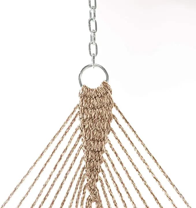 Hatteras Hammocks Deluxe Antique Brown Oatmeal Heirloom Tweed DuraCord Rope Hammock – 13 ft. x 60 in., 2-Person, 450 lb Capacity, Cumaru Spreader Bar, Zinc-Plated Hardware – Handcrafted in The USA by GreenHaven Gardens