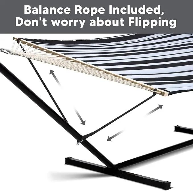 SUNCREAT Two Person Hammock with 12ft Stand Included, Max 475lbs Capacity, Heavy Duty Free Standing Hammock, Black Stripes by GreenHaven Gardens