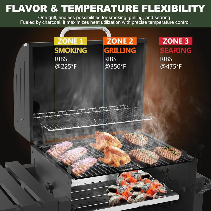 Charcoal Grill, BBQ Grill Charcoal Grill with Pull-Out Grease Tray for Outdoor Patio Backyard (Cast Iron Grate) by GreenHaven Gardens