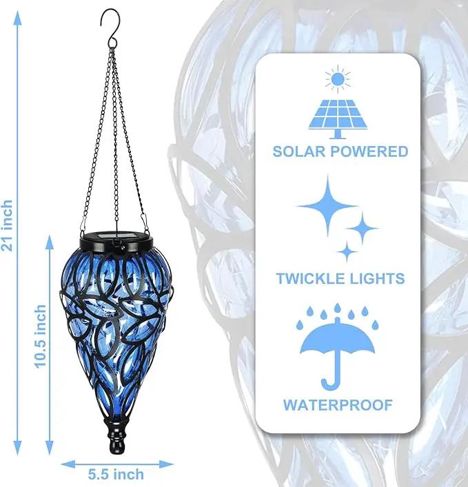 Solar Hanging Lantern Outdoor Lights, Tear-Shaped 15 LEDs Cool White Hanging Lights with S Hooks Decor in Garden, Yard, Pathway, Front Door and Landscape by GreenHaven Gardens