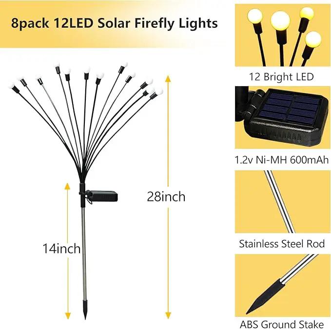 Solar Firefly Lights Outdoor, 8 Pack 96 LED Waterproof, Sway by Wind, Swaying Light for Yard Patio Backyard Garden Planter Flower Bed Pathway Outdoor Decoration (Warm White) by GreenHaven Gardens