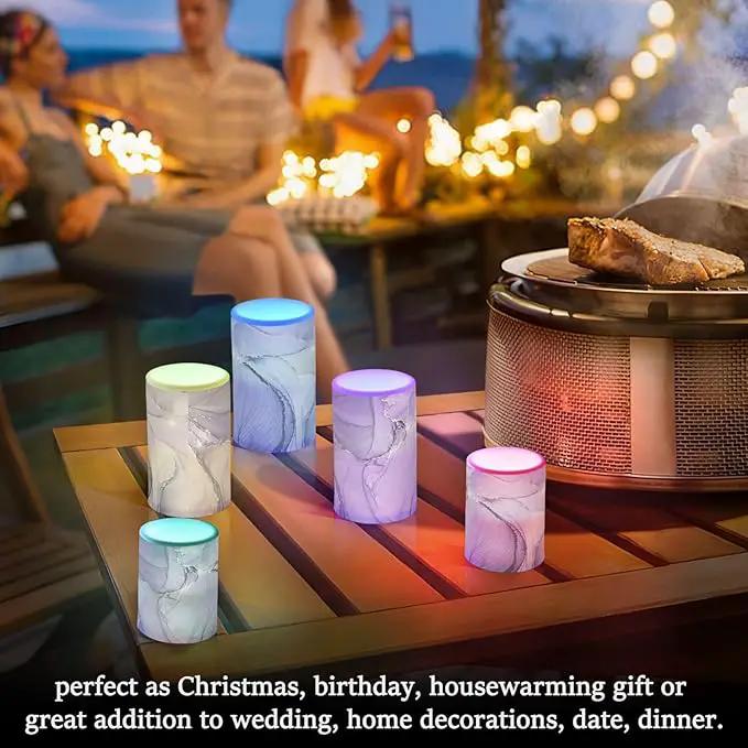 Flickering Flameless Candles, Purple Marble Lavender Liquid LED Candles with Remote Timer, Set of 2 Battery Operated Candle for Valentine Wedding Birthday by GreenHaven Gardens