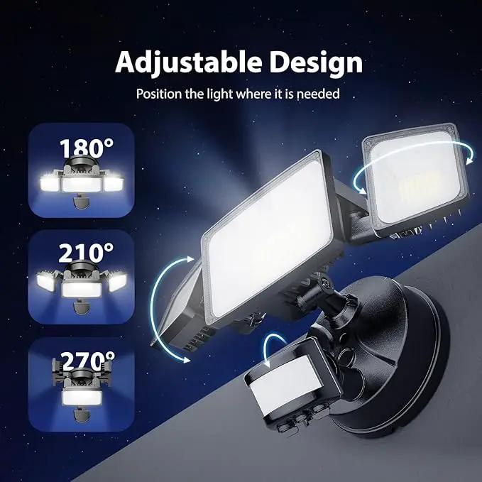 Onforu 3 Pack 65W LED Motion Sensor Outdoor Lights, Security Light Motion Outdoor Flood Light Fixture Detection Detector, 3 Adjustable Heads 6500LM 6500K IP65 Waterproof Exterior Garage Yard (Black)