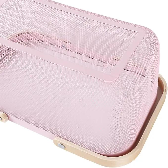 Portable Mesh Harvest Basket - Natural Bamboo Handle Foldable Organizer for Kitchen, Garden & Picnic | Ventilated Storage Bin with Rust-Proof Wire, Space-Saving Farmhouse Decor (Pink) by GreenHaven Gardens
