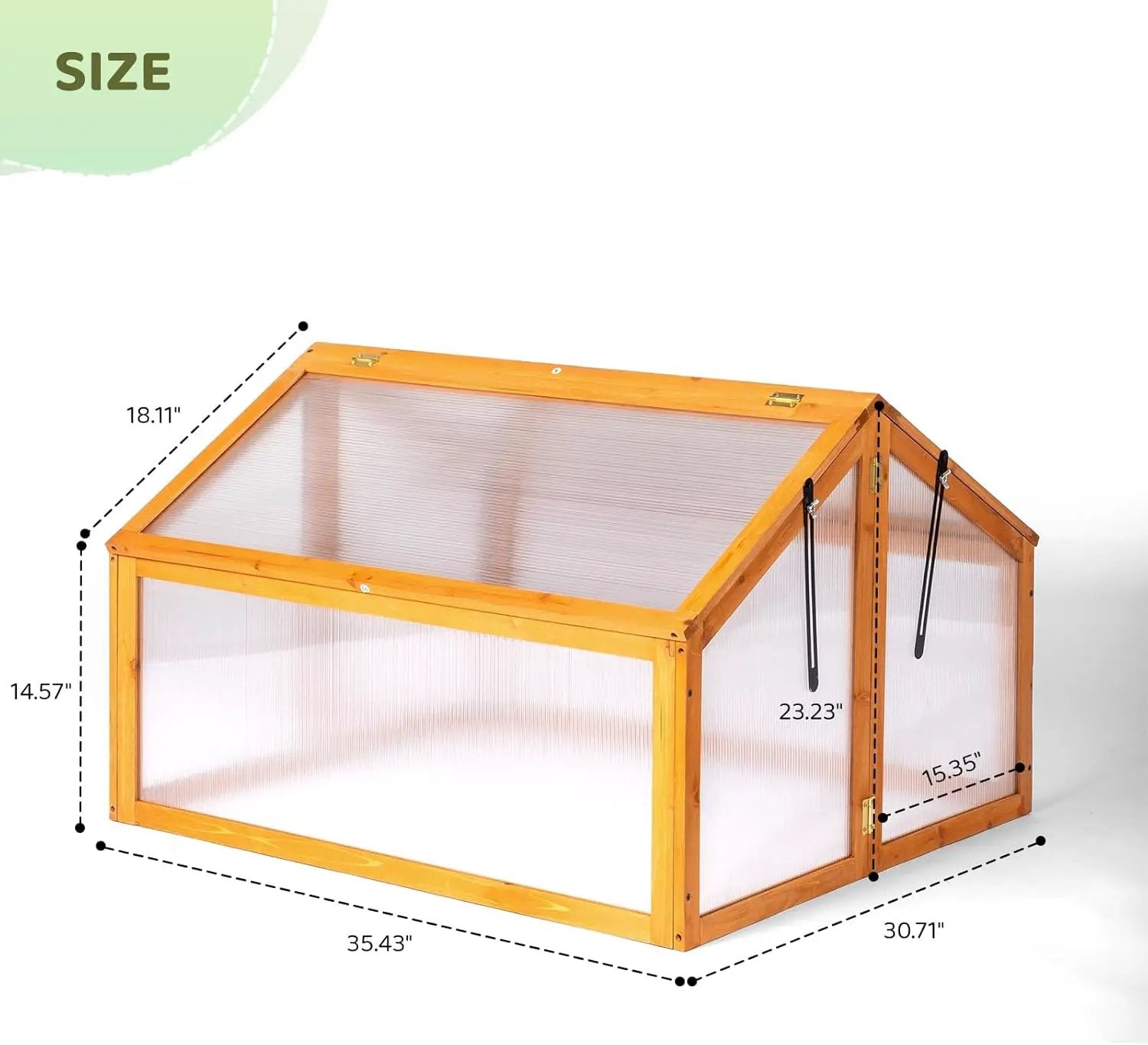 VINGLI Cold Frame Greenhouse, Mini Wooden Green House with Flip-Top Roof, Raised Flower Planter Shelf, Small Lockable Wood Cabinet for Plants Indoor Outdoor (Yellow, 35.43" x 30.71" x 23.23") by GreenHaven Gardens