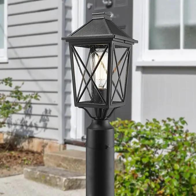 Darkaway Outdoor Post Lights, Aluminum Exterior Post Lantern Light Fixture with Seeded Glass, E26 Socket Fence Pole Deck Lighting for Garden Patio Pathway by GreenHaven Gardens