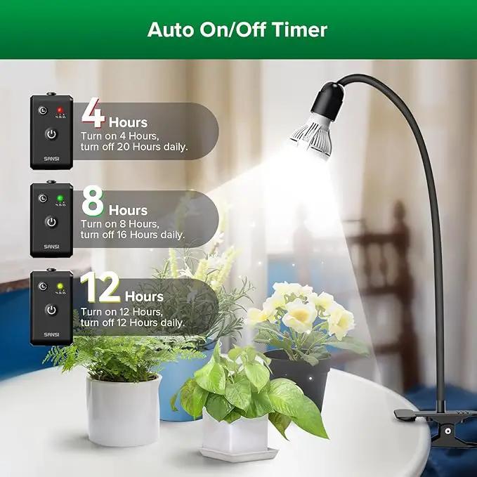 SANSI LED Grow Lights for Indoor Plants, Lifetime Free Bulb Replacement, 150W Full Spectrum Gooseneck Clip Plant Grow Light, Plant Light with Timer 4/8/12 Hrs, High PPFD Growing Power Grow Lamp by GreenHaven Gardens