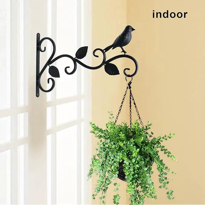 Hanging Plants Bracket 12" Bird Planter Outdoor Hooks Hangers for Flower Baskets Pot Bird Feeder Wind Chimes Lanterns Patio Garden Outdoor Indoor Metal Black, 4 Packs by GreenHaven Gardens