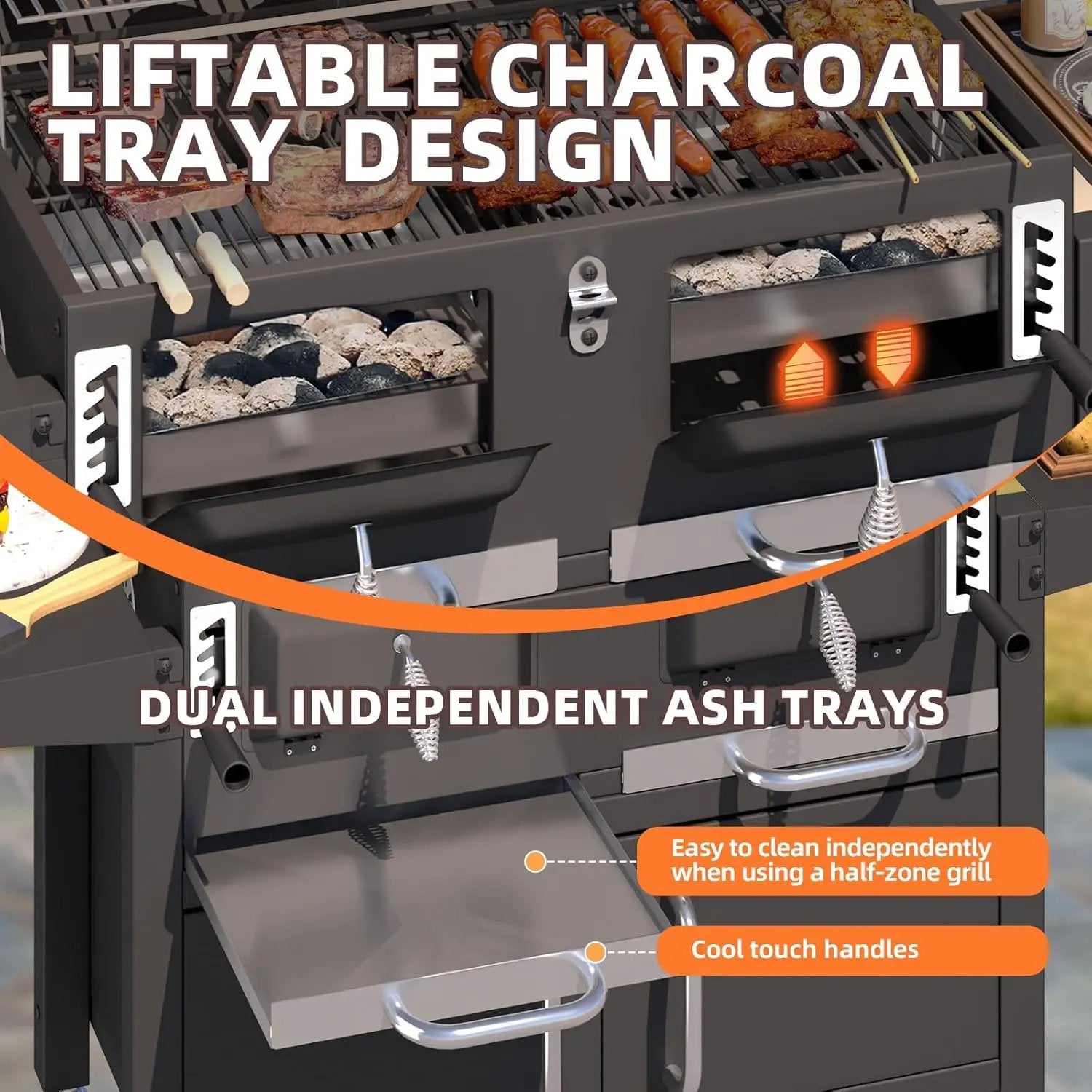 MELLCOM 36 In Extra Large Charcoal Grill - 620 Sq.In Oversized BBQ Area with Storage Cabinet & Individual Lifting Charcoal Trays, Thermometer and Foldable Side Tables for Outdoor by GreenHaven Gardens