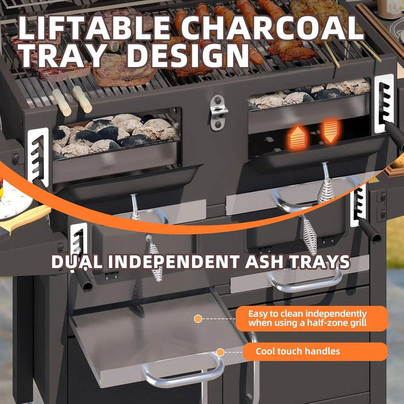MELLCOM 36 In Extra Large Charcoal Grill - 620 Sq.In Oversized BBQ Area with Storage Cabinet & Individual Lifting Charcoal Trays, Thermometer and Foldable Side Tables for Outdoor by GreenHaven Gardens